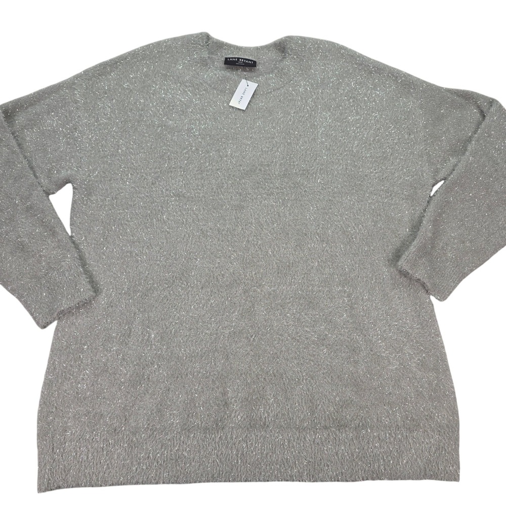 New Lane Bryant Silver Metallic Shimmer Fuzzy Eyelash Knit Sweater Plus Sz 18/20